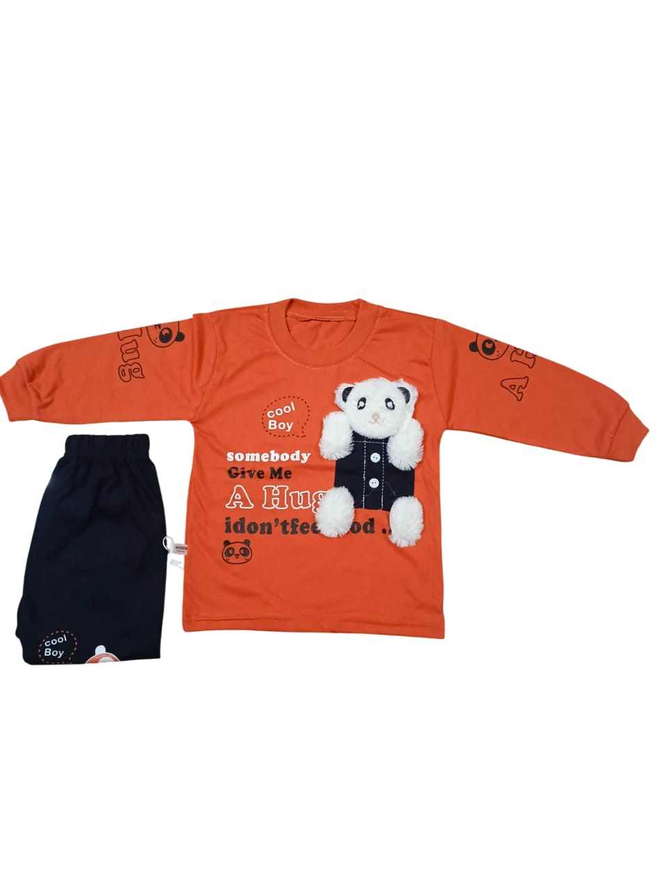 Warm orange full-sleeve T-Shirt and Shorts Set - Mini Charm