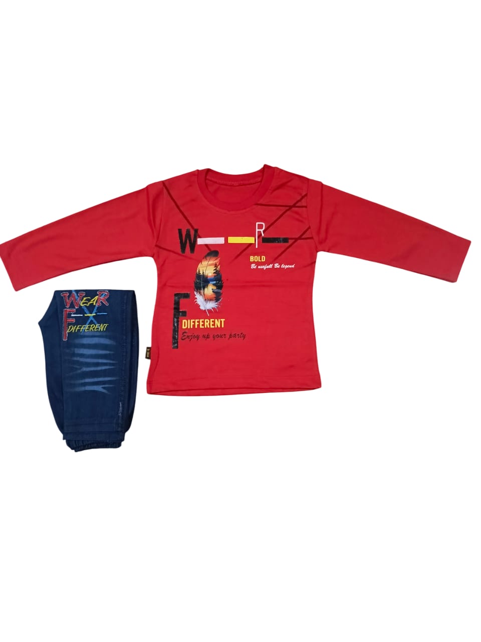 Vibrant red full-sleeve T-Shirt and Pant Set - Mini Charm - Alternate View